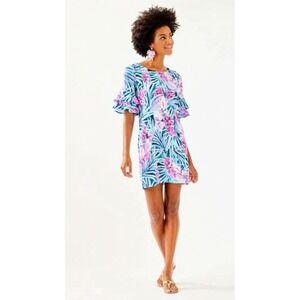 Lilly Pulitzer Lula Dress Womens S Blue Mr Peacock B Tweethearts Ruffle Sleeve